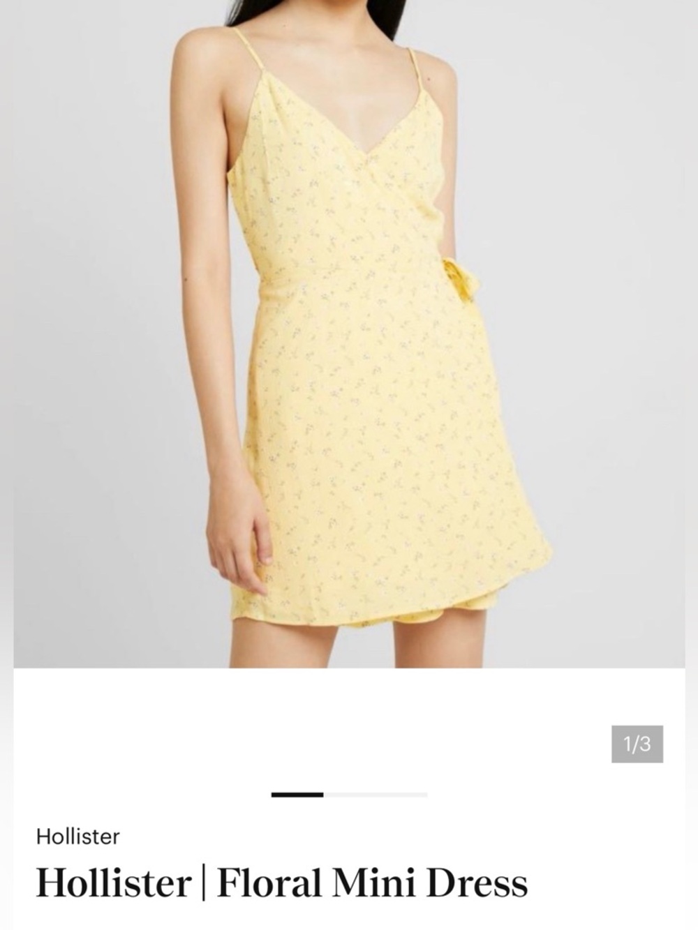 Hollister Yellow Floral Spaghetti-Strap Wrap Mini Dress